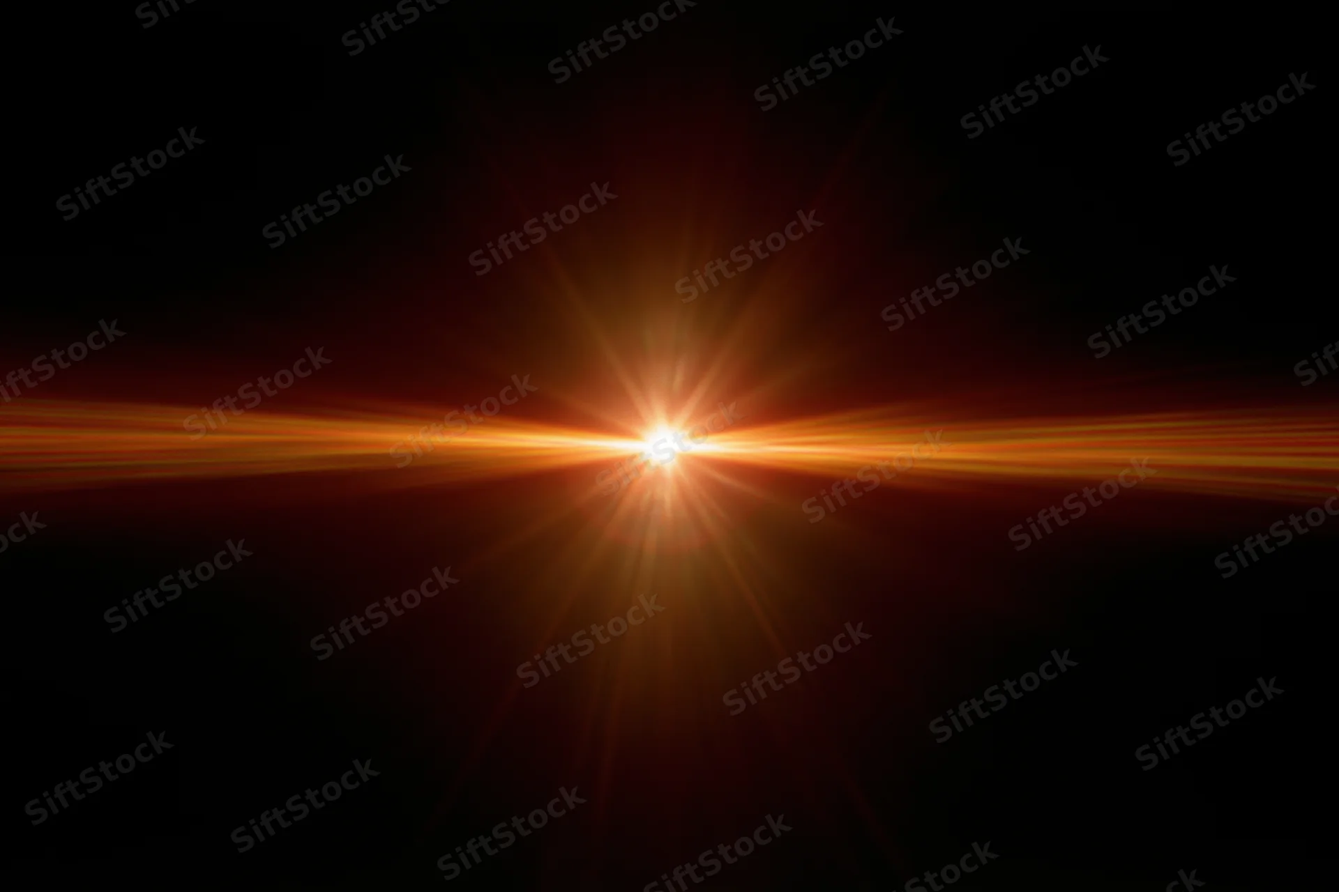 Intense orange-gold lens flare streak radiating horizontally across dark background