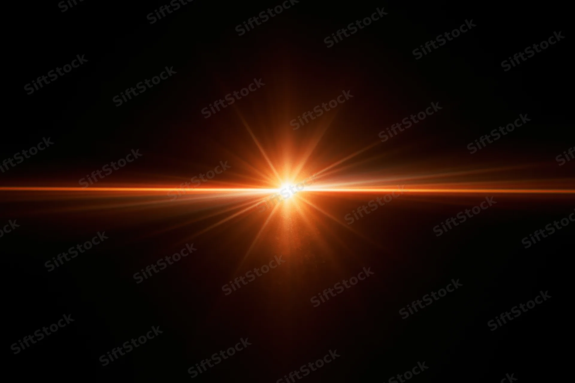 Intense orange-gold lens flare streak radiating horizontally across dark background