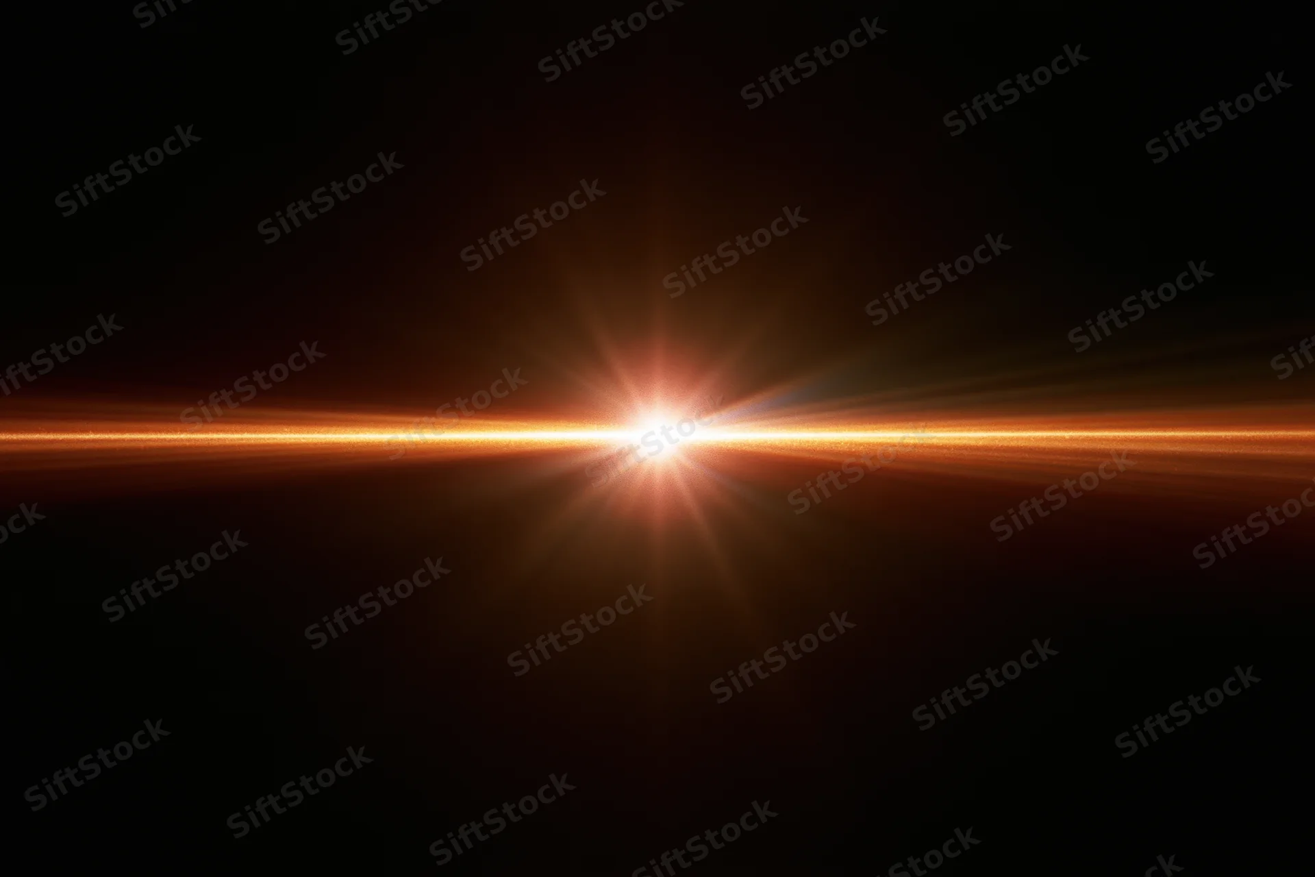 Horizontal orange-gold lens flare streak glowing intensely against black background