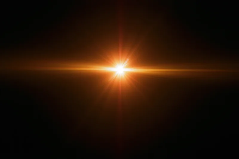 Intense orange-gold lens flare streak cutting horizontally across dark background