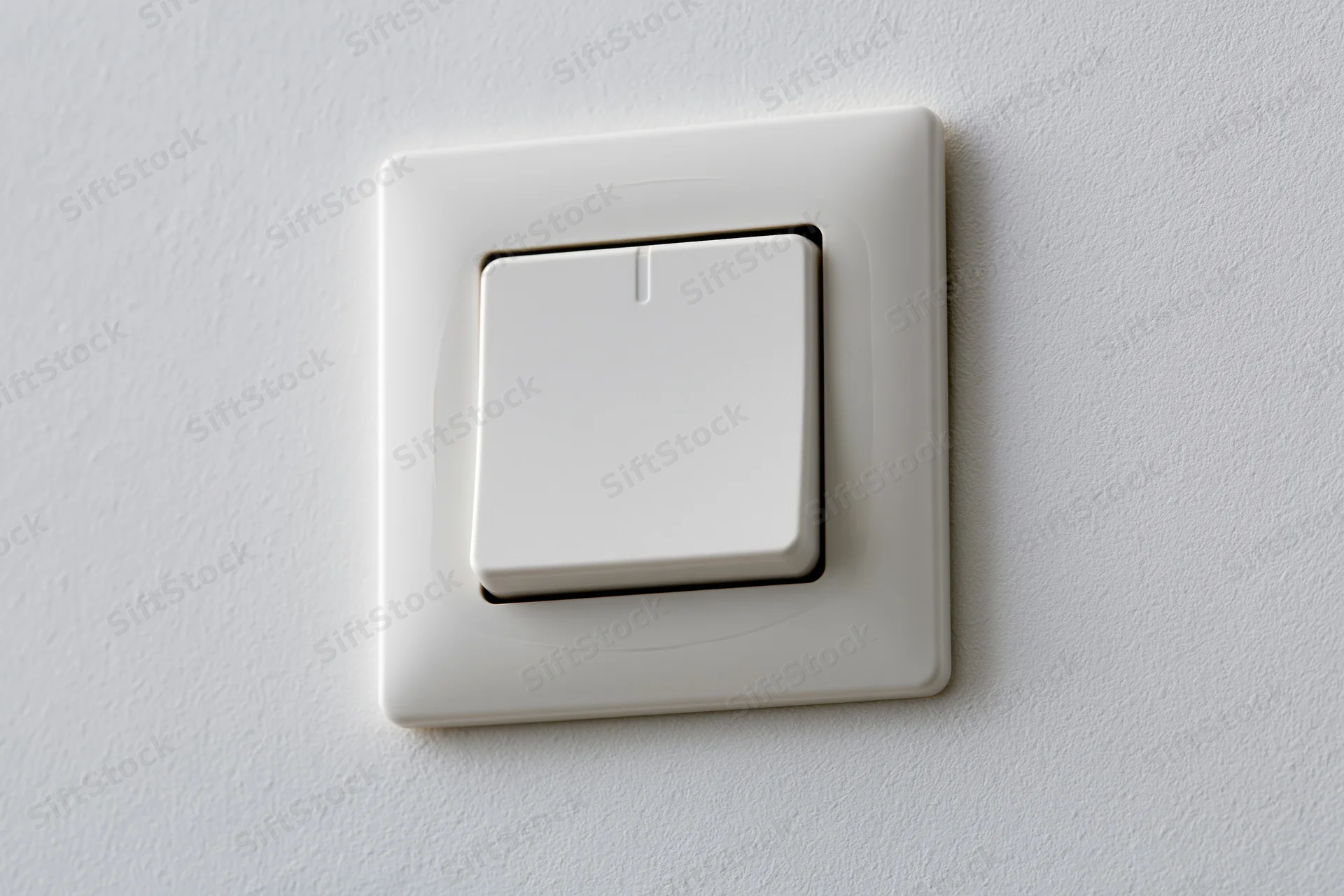 White square push-button light switch mounted on a plain wall