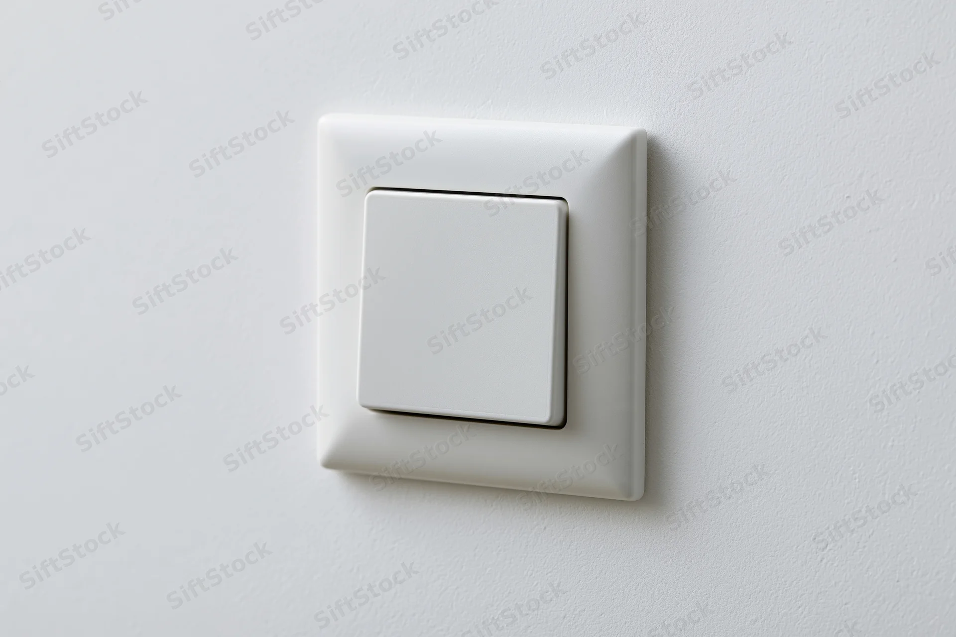 White square push-button light switch mounted on a flat white wall
