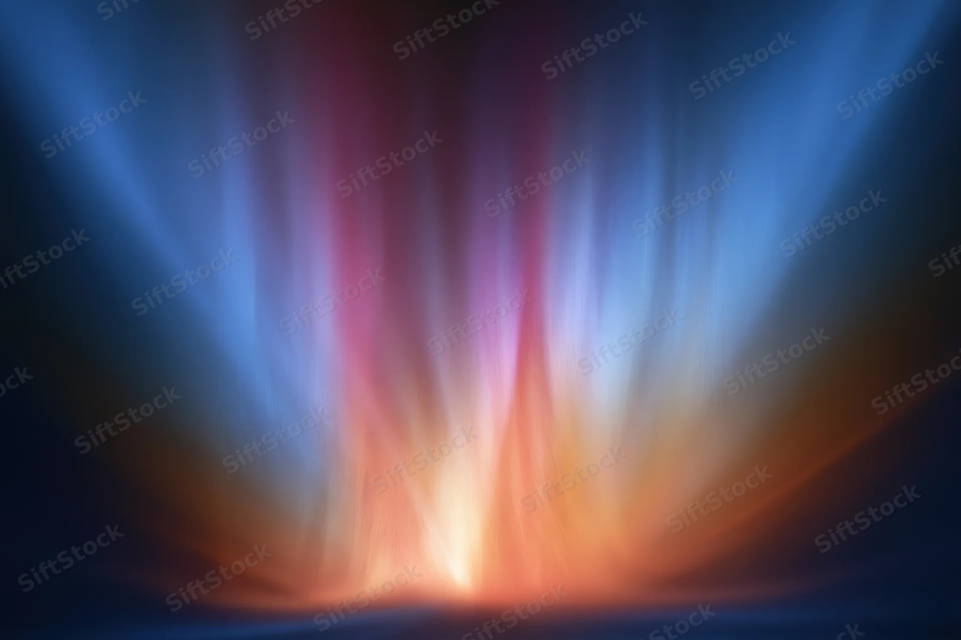 Abstract light streams rising from a bright center in a dark space
