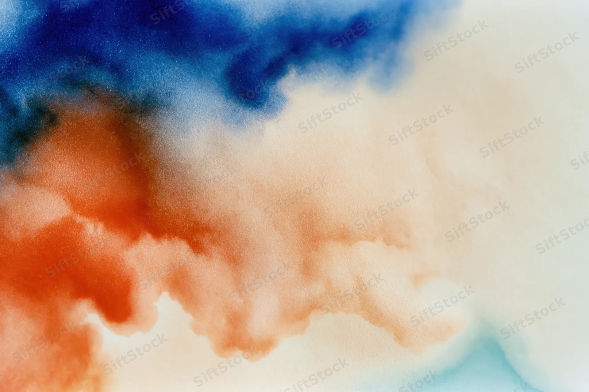 Soft blurred gradient of blue and orange hues blending into cream with watercolor texture
