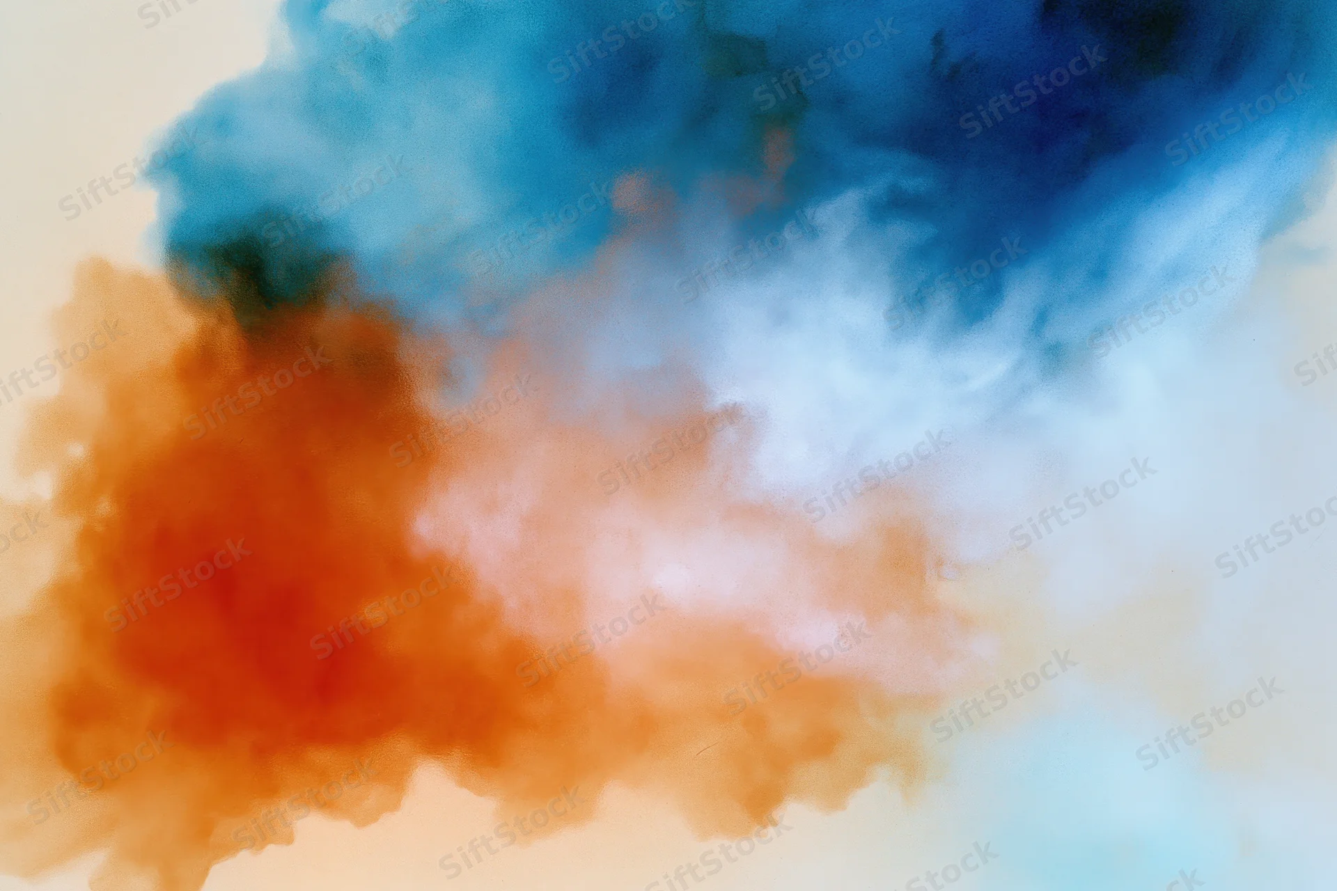 Soft blurred gradient of blue orange and white colors blending in abstract composition