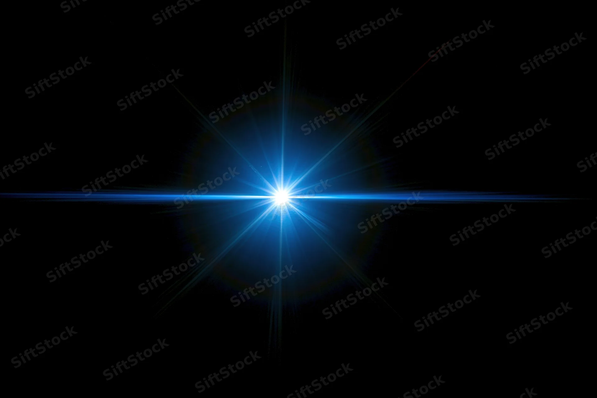 Bright blue lens flare burst centered on pure black background