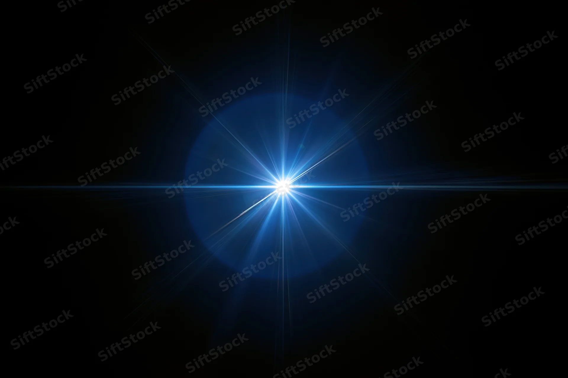 Bright blue lens flare burst centered on pure black background