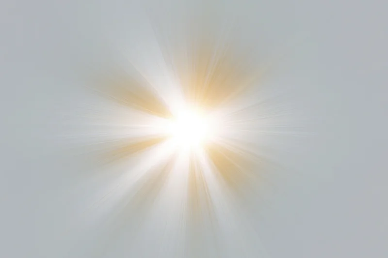 Bright white sun burst with radial light rays spreading outward against a light gray background