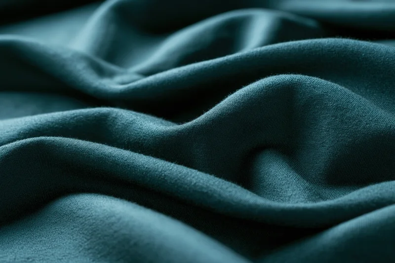 Deep teal-green fabric with soft folds arranged in a flat lay filling the frame