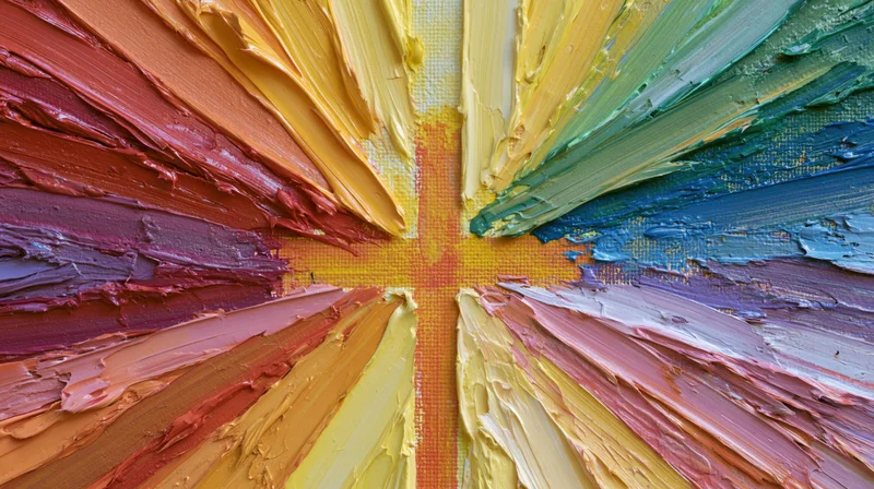 Thick impasto oil paint strokes radiating from center on canvas