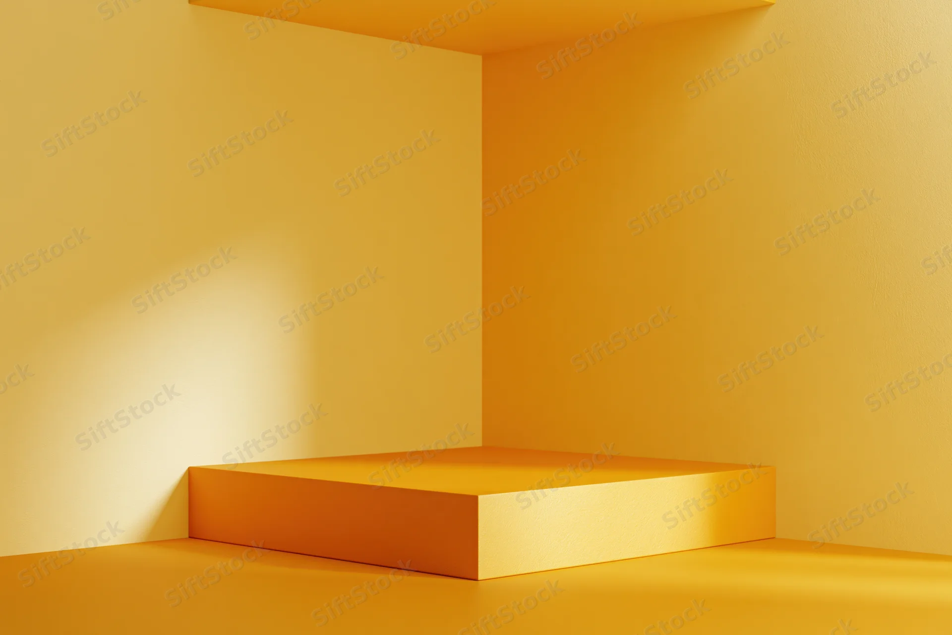 Orange minimalist pedestal in a corner studio space