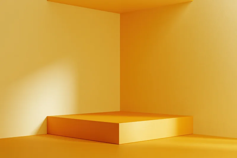 Empty minimalist product display pedestal in a corner studio