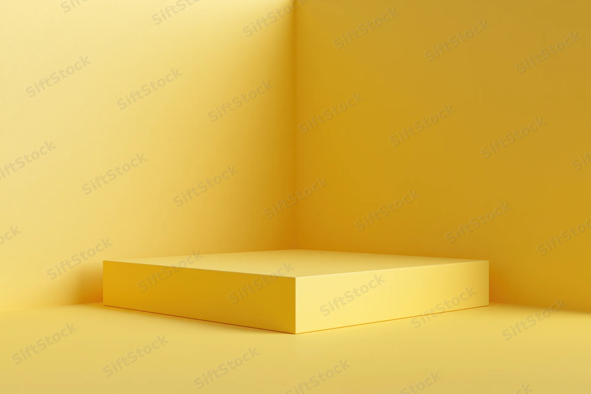 Yellow minimalist pedestal in corner studio space for product display