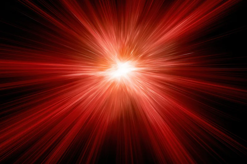 Intense radial light burst explosion emanating from a central bright point against dark background