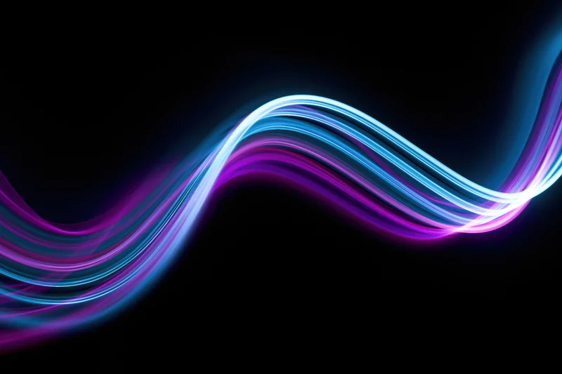 Flowing parallel light waves glowing in dark space