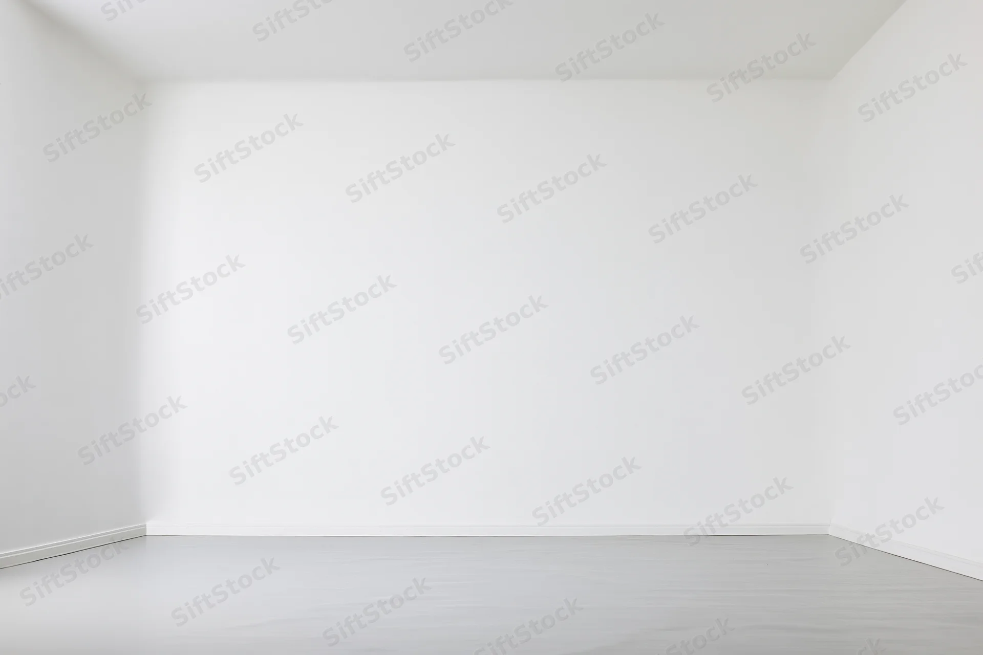 Empty white room with smooth flooring and plain walls, interior space for display or photography