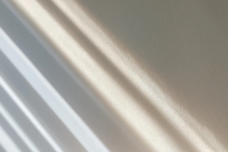 Diagonal window light casting soft shadows across a plain off-white wall in an interior space