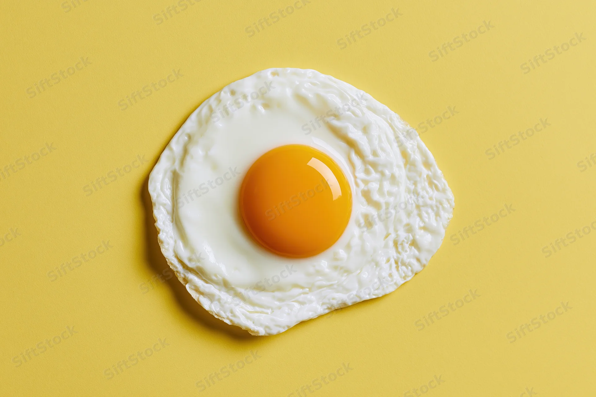Single fried egg centered overhead on yellow background