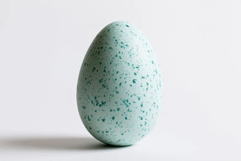 Single robin's egg standing upright centered on white background
