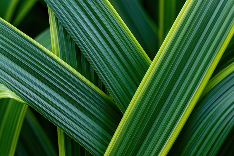 Overlapping long green leaves arranged in a dense natural pattern with striped variegation