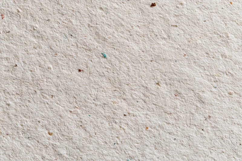 Close-up flat lay of a textured sheet of recycled kraft paper with visible fibers and speckles