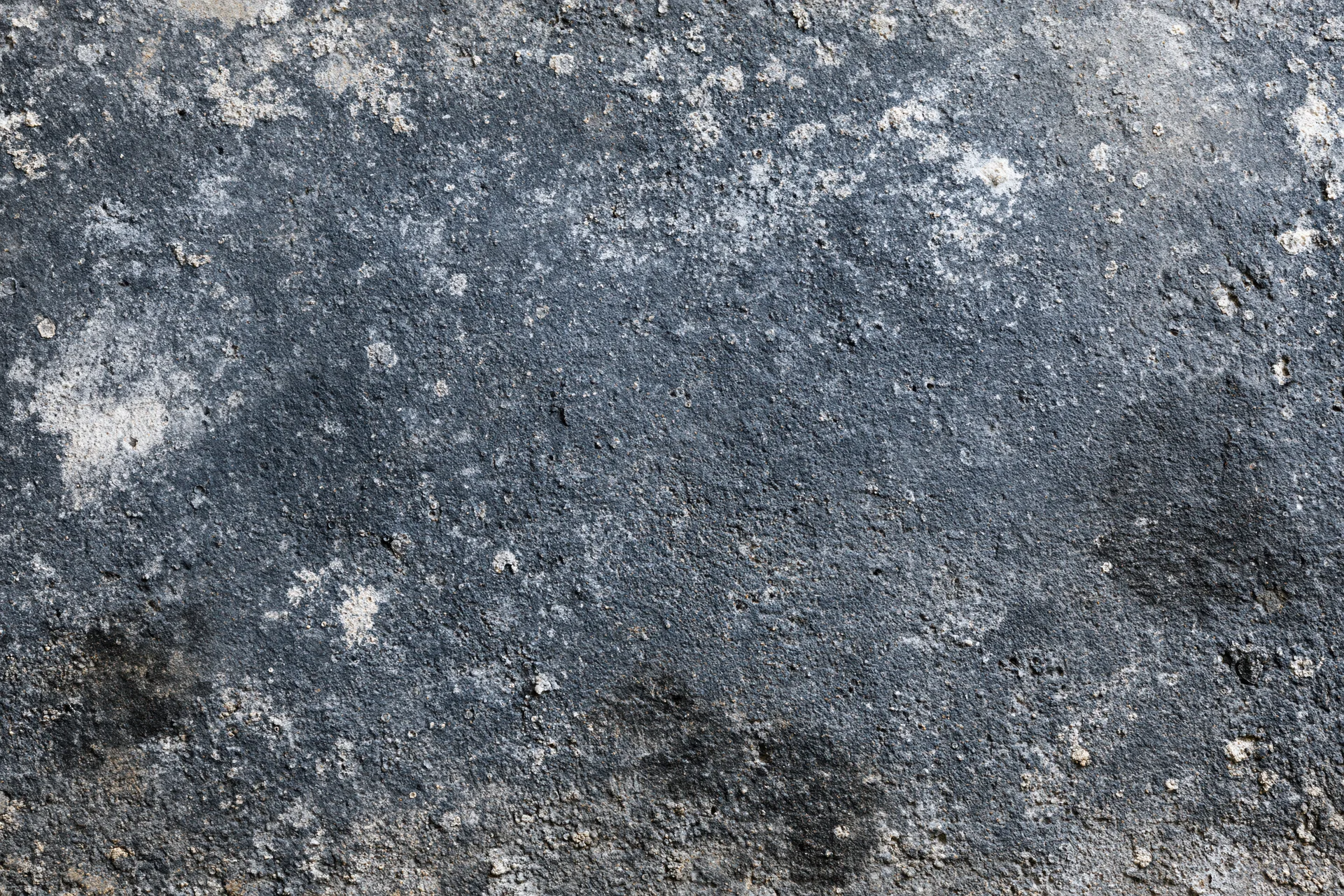 Aged concrete surface with weathered texture and lichen patches, flat view
