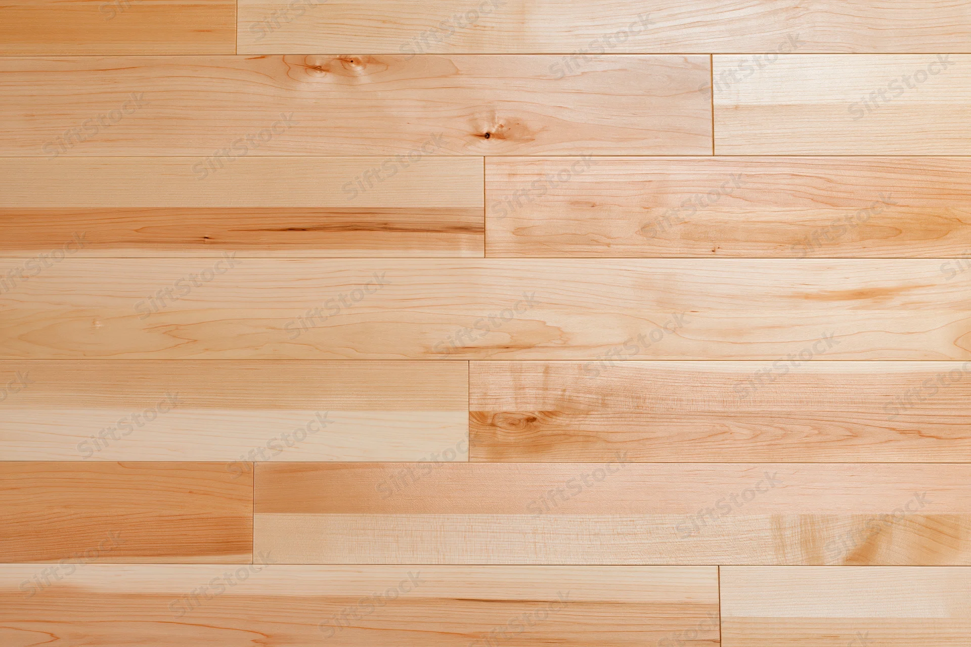 Light maple hardwood flooring planks arranged in a seamless pattern for interior use