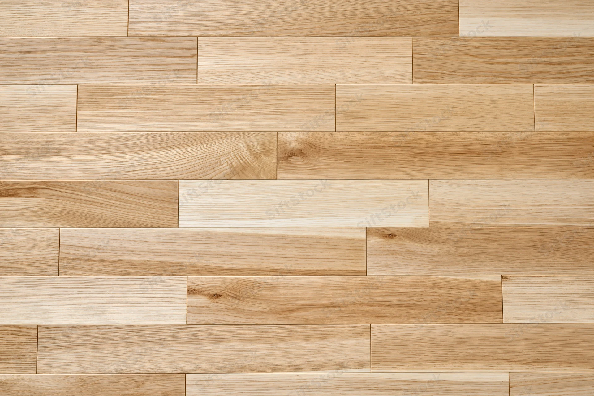 Light oak hardwood flooring planks arranged in staggered pattern on flat surface