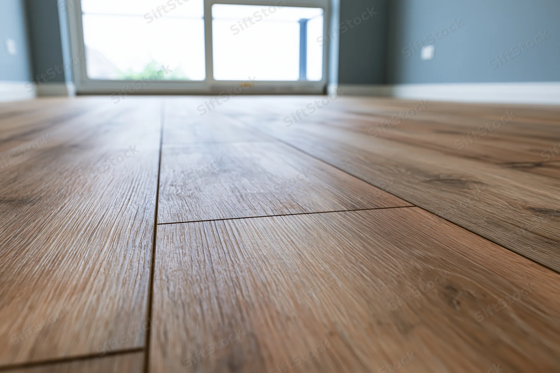 Wide-plank laminate wood flooring in a modern interior space