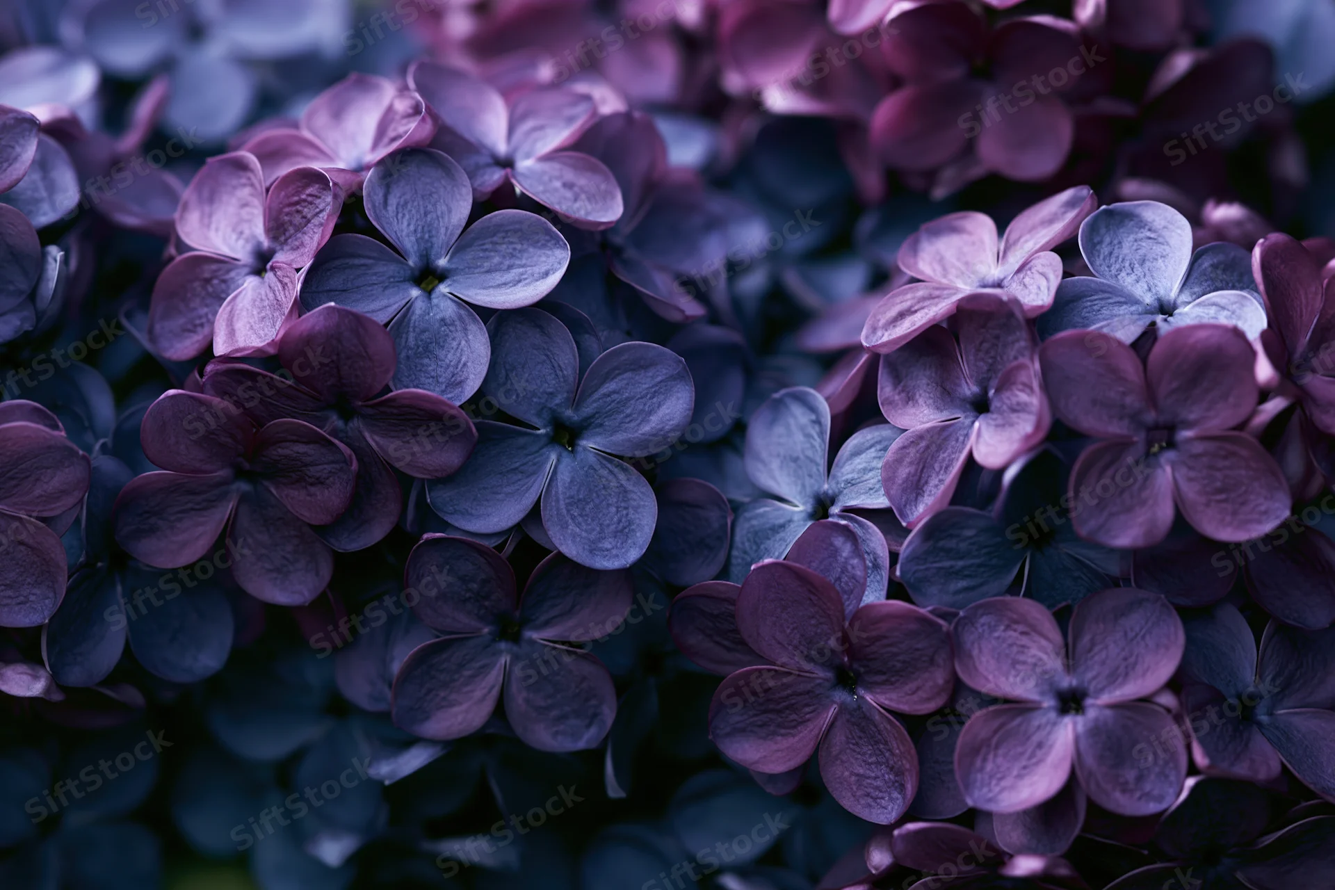 Dense cluster of lilac blossoms filling the frame in close-up view