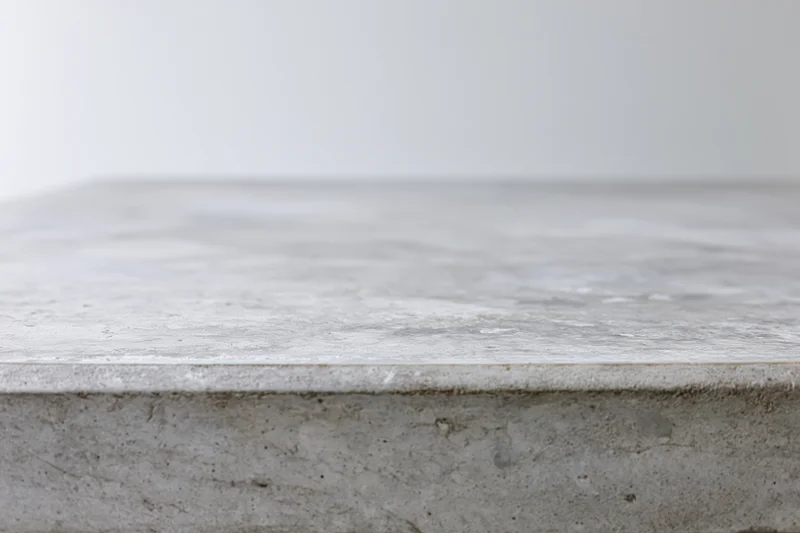 Empty concrete tabletop viewed straight on from low angle with copyspace
