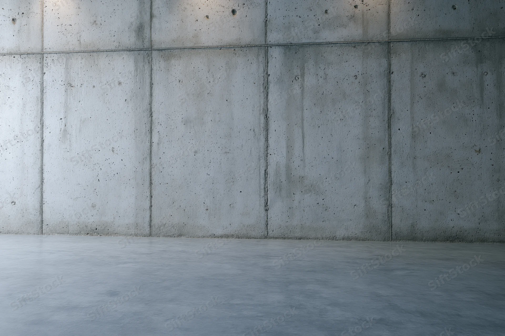 Empty concrete wall and floor interior with grid pattern and smooth surface
