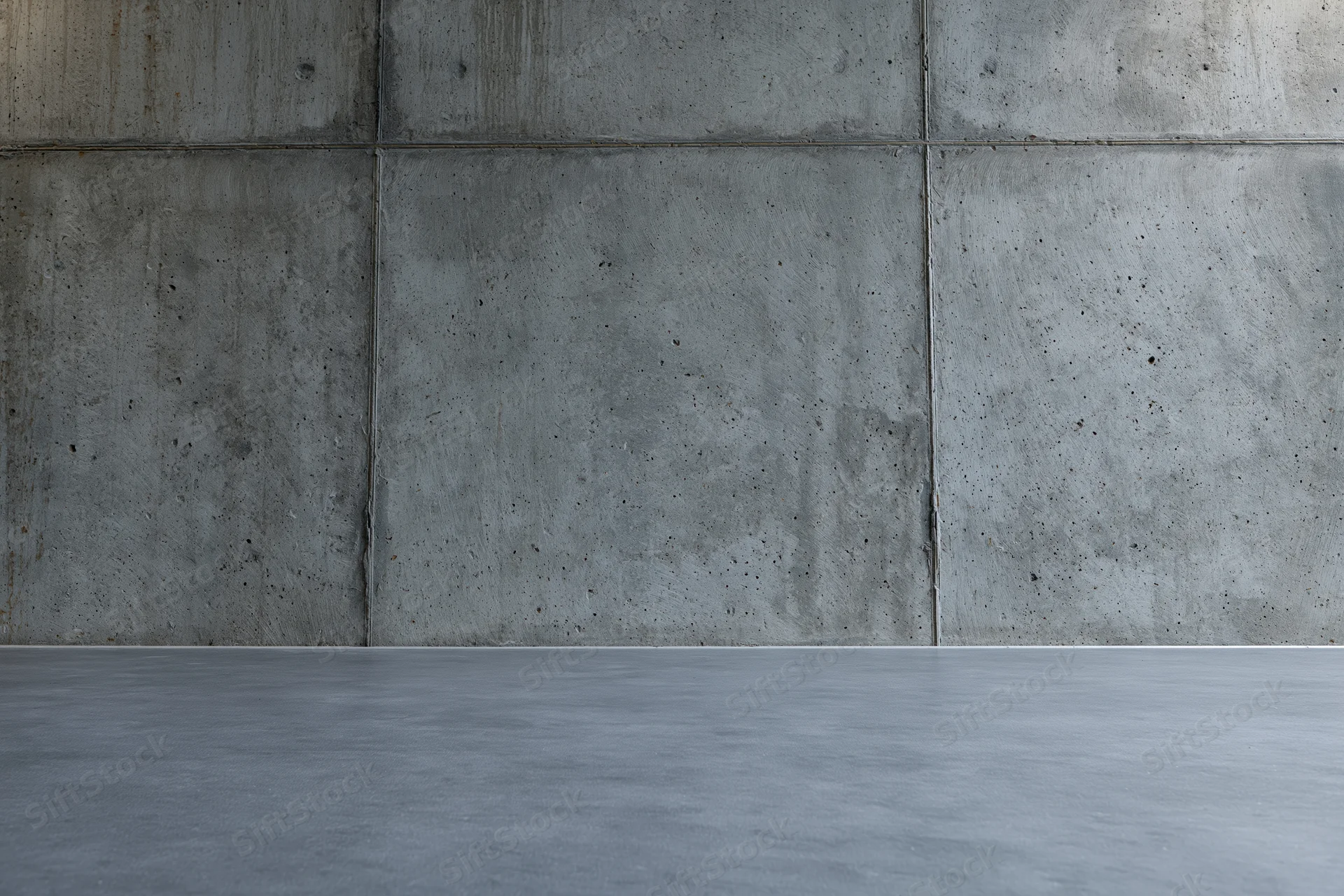 Empty concrete wall and floor interior with grid pattern and copyspace