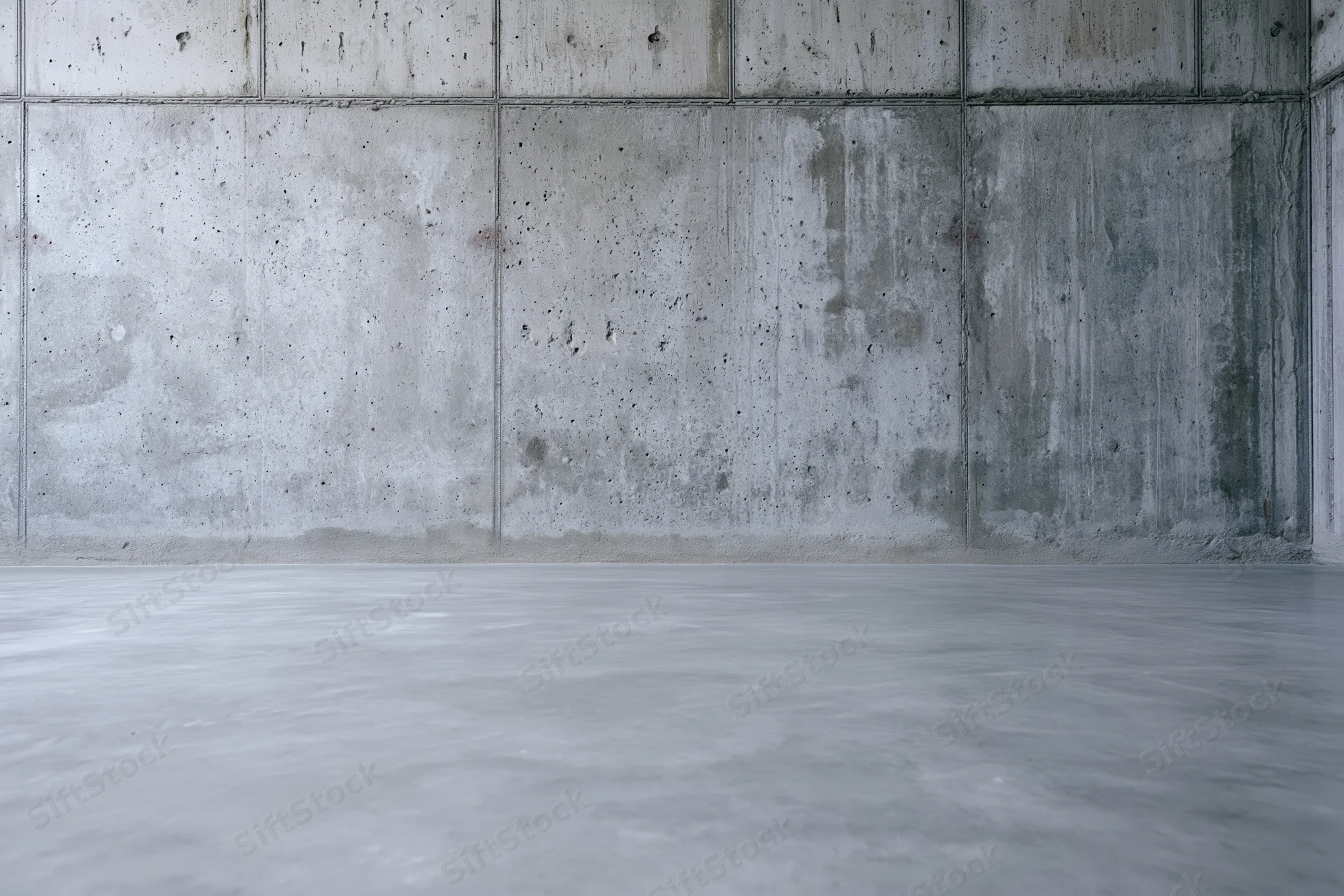 Empty concrete wall and floor interior with visible texture and grid pattern
