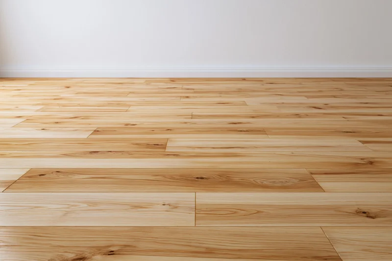 Light oak hardwood floor extending to a plain white wall with baseboard in an empty room