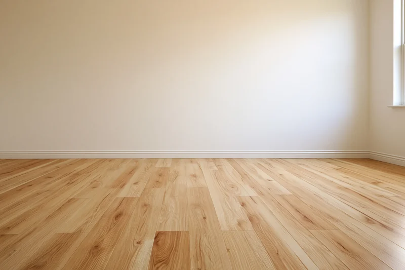 Empty residential room with light oak hardwood flooring and white walls