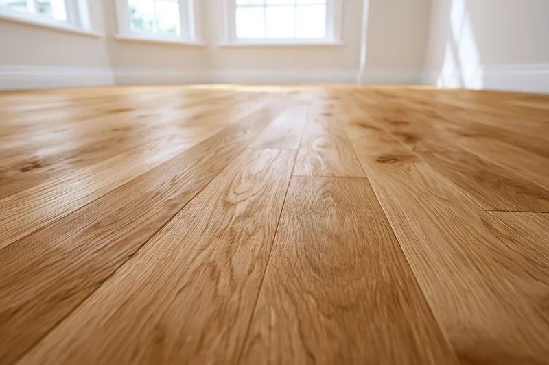 Close-up of light oak hardwood flooring in an empty room interior