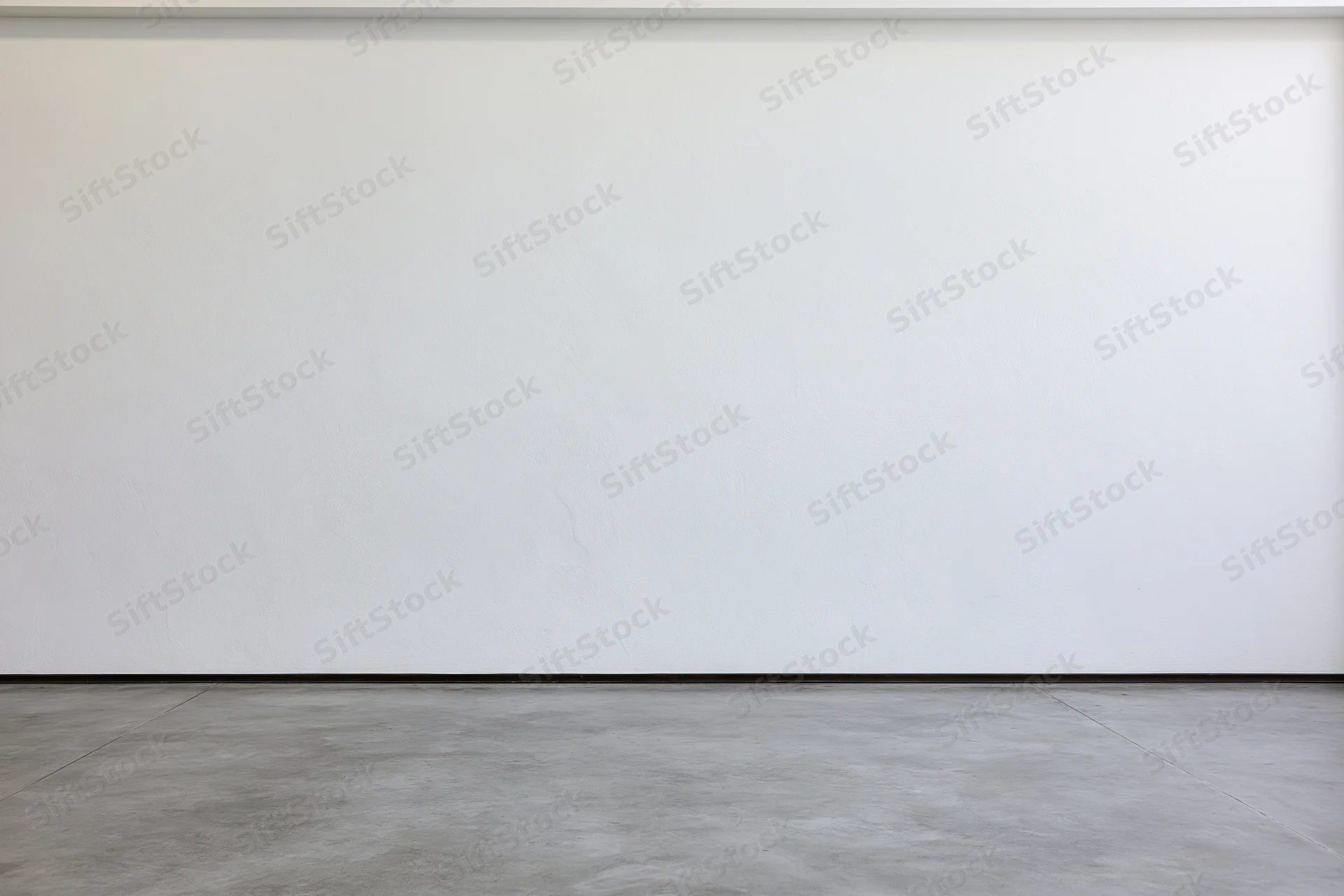 Empty room with white plaster wall meeting concrete floor