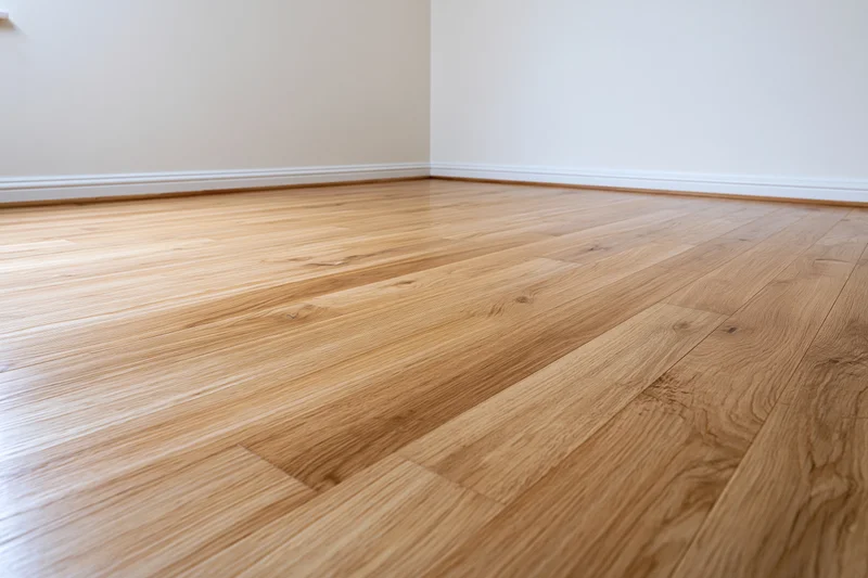 Empty unfurnished room with hardwood flooring and white walls meeting at a corner