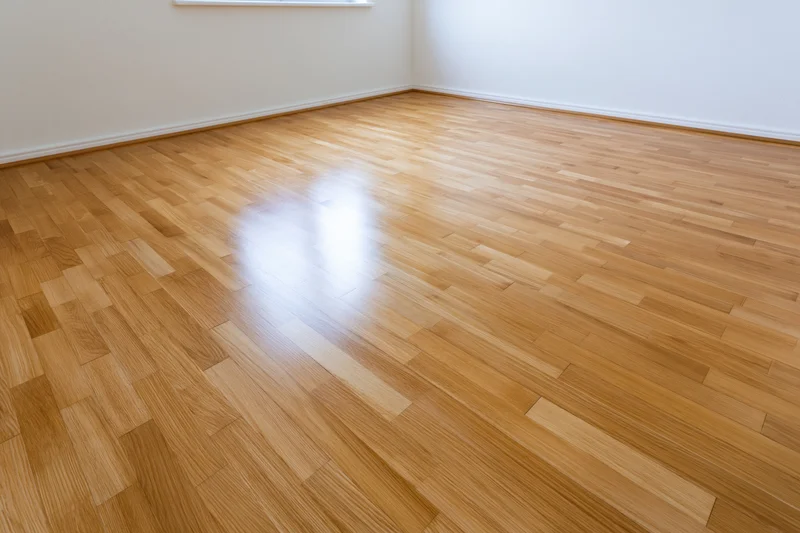 Newly installed hardwood parquet flooring in an empty unfurnished room