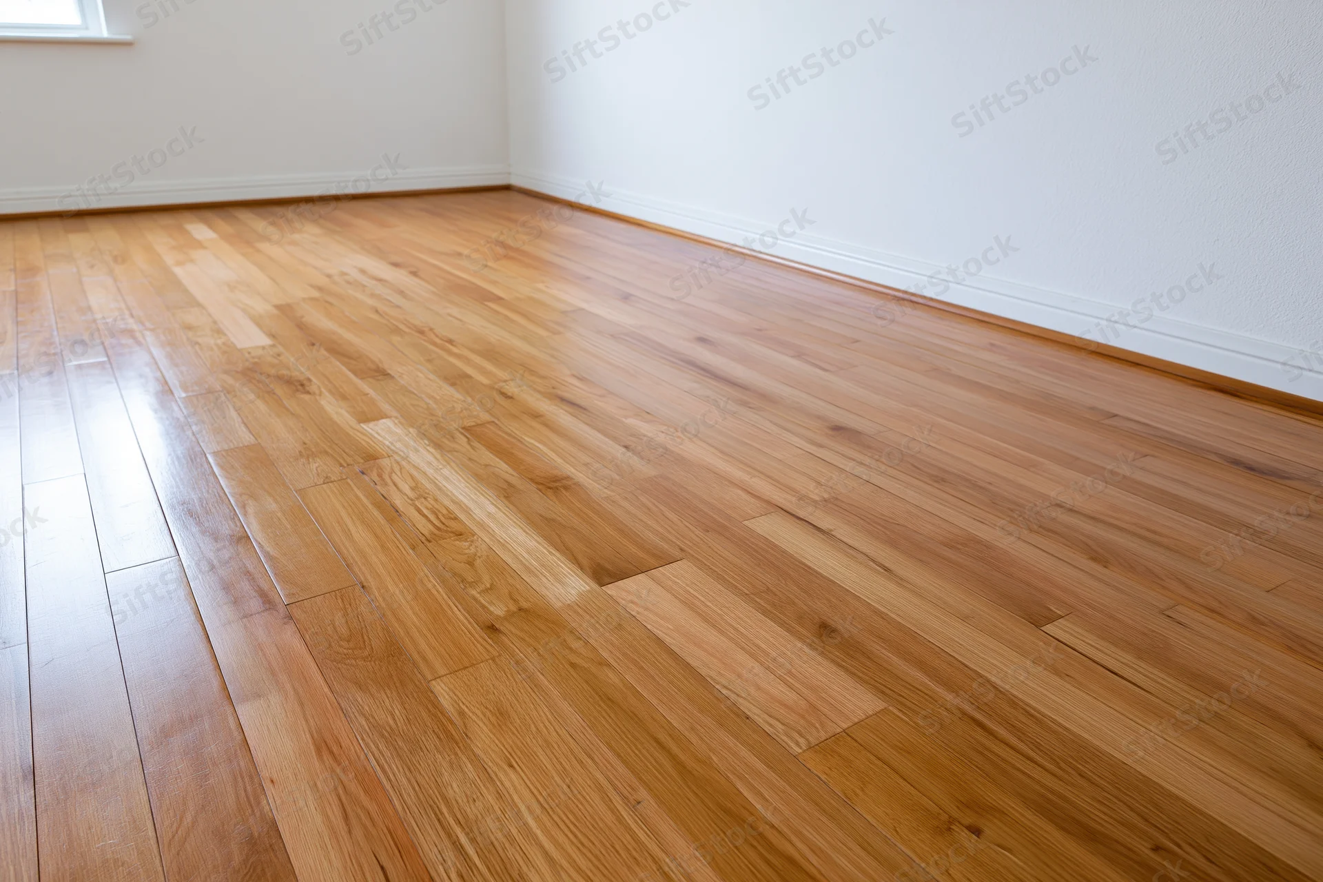 Newly installed hardwood parquet flooring in an empty unfurnished room