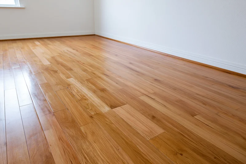 Newly installed hardwood parquet flooring in an empty unfurnished room