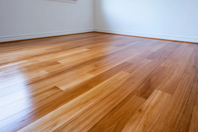 Newly installed hardwood parquet flooring in an empty unfurnished room