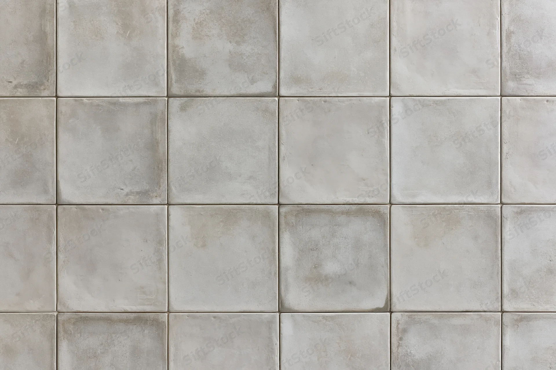 Concrete tile floor surface arranged in uniform grid pattern with grout lines