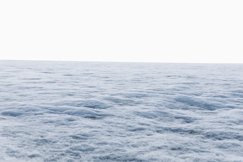 Flat snowfield stretching to a featureless horizon under overcast sky