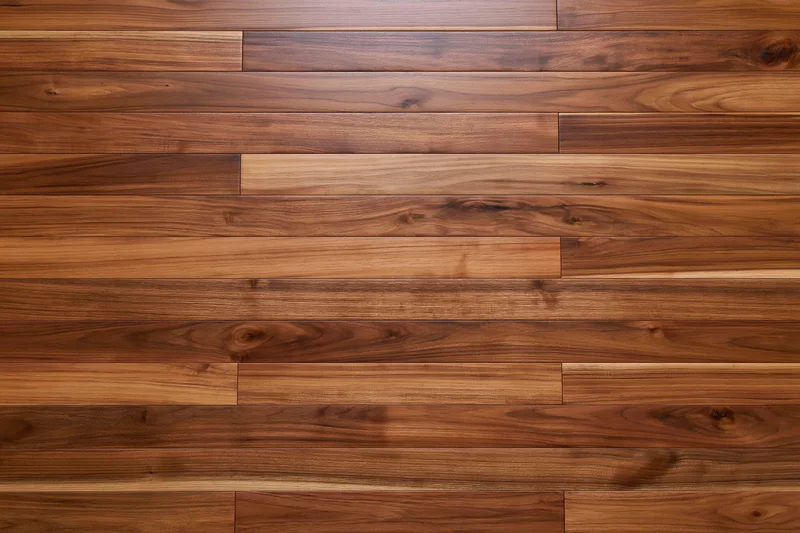 Medium-brown hardwood parquet floor arranged in horizontal planks with visible wood grain and natural texture