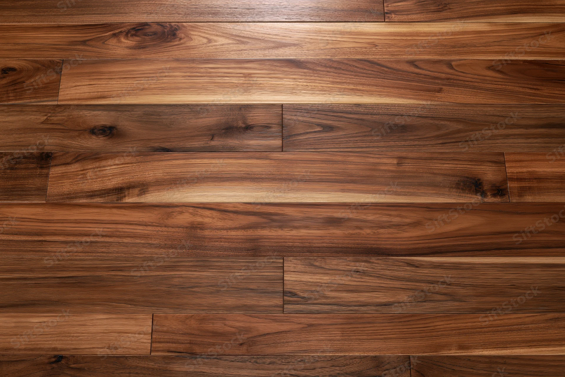 Medium-brown hardwood parquet floor viewed from above in a flat overhead close-up