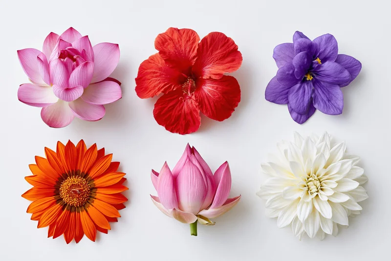 Six individual flower heads arranged in a two-row grid against a white background
