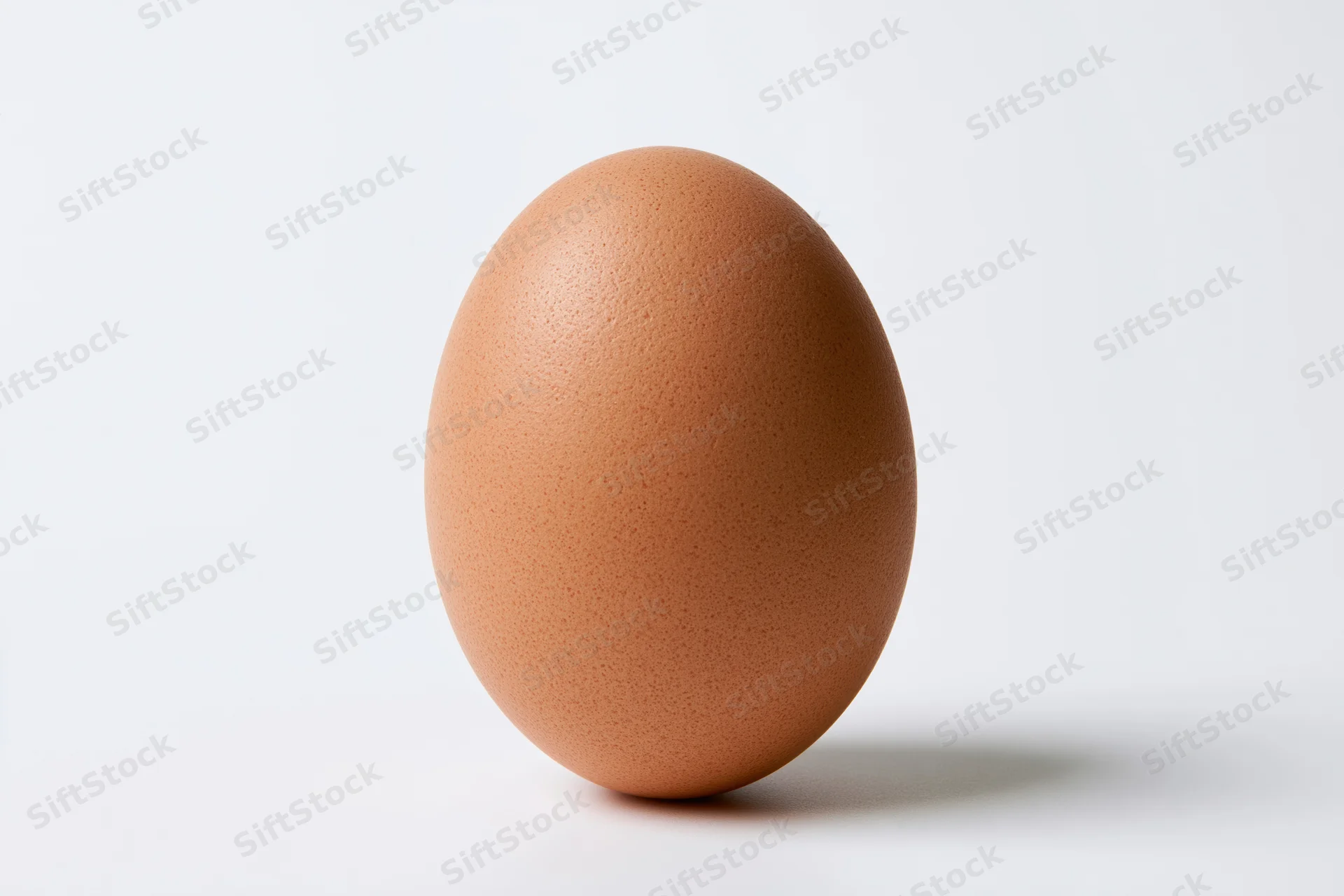 Single brown chicken egg standing upright centered on white background