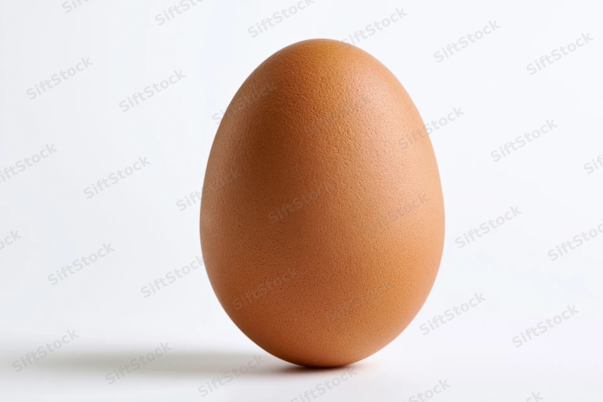 Single brown chicken egg standing upright centered on white background